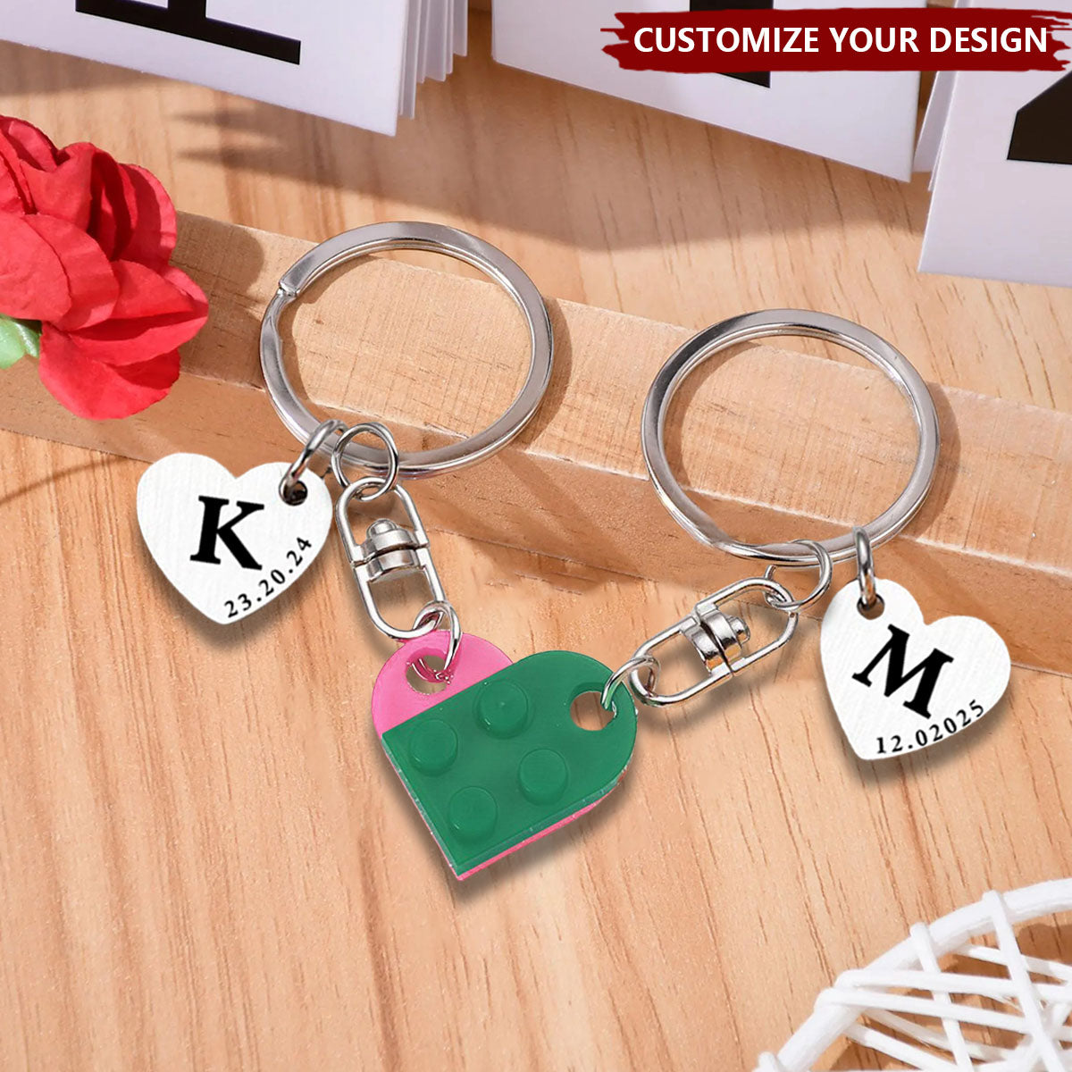 Anniversary Couple Gift - Personalized Heart Keychain