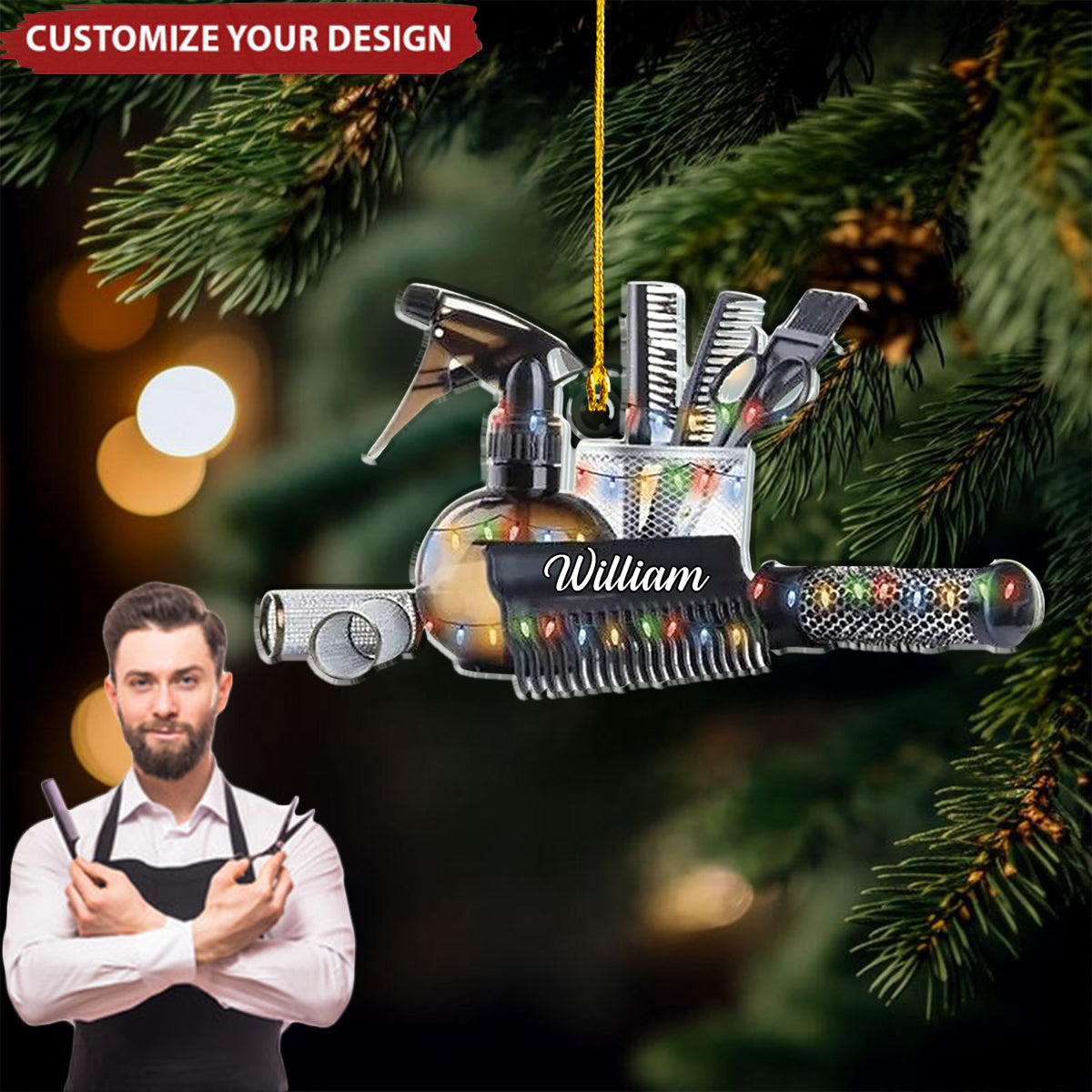 Personalized Name Hair Stylist Tool Christmas Ornament - Custom Hair Stylist Tool
