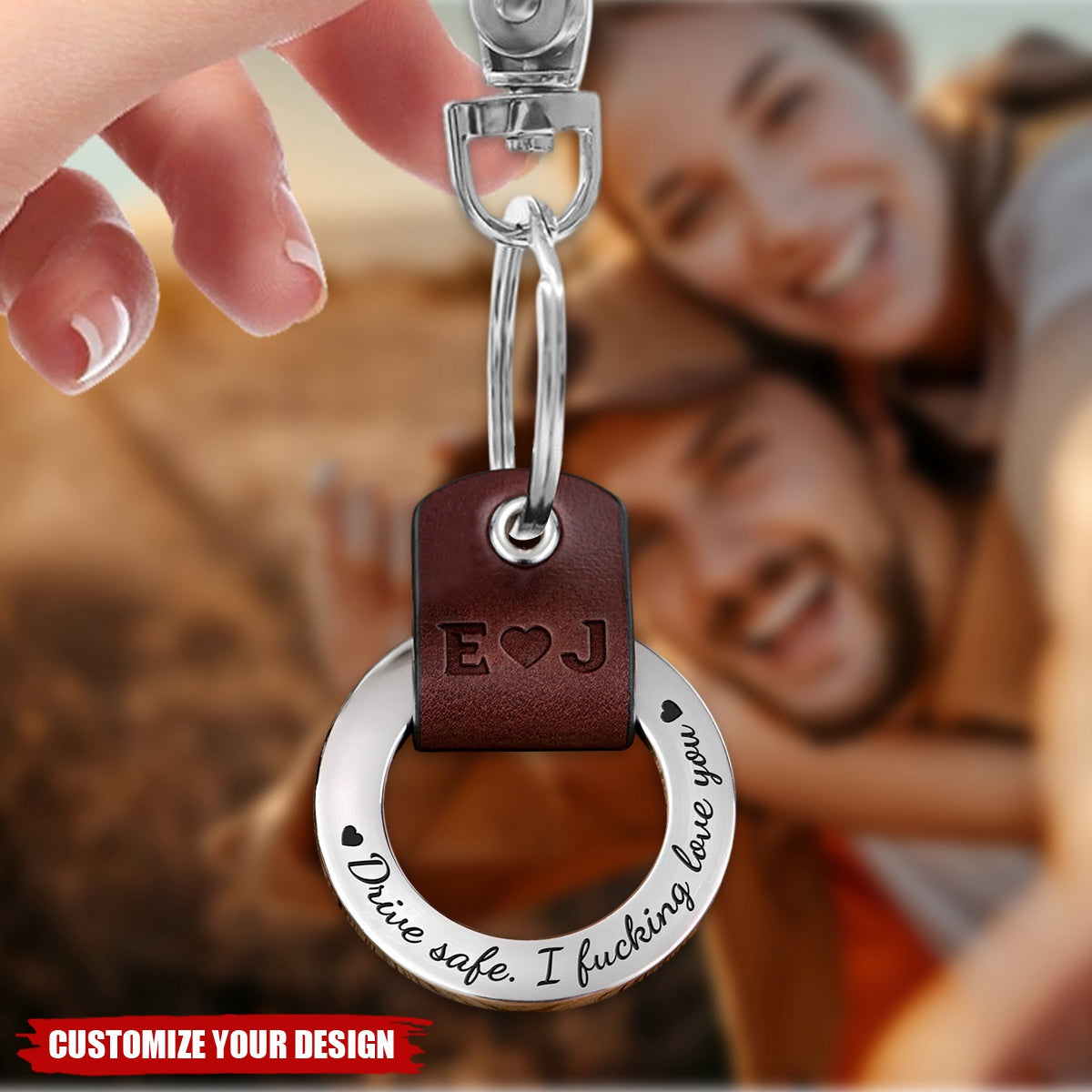 I Love You - Personalized Coordinates Leather Keychain
