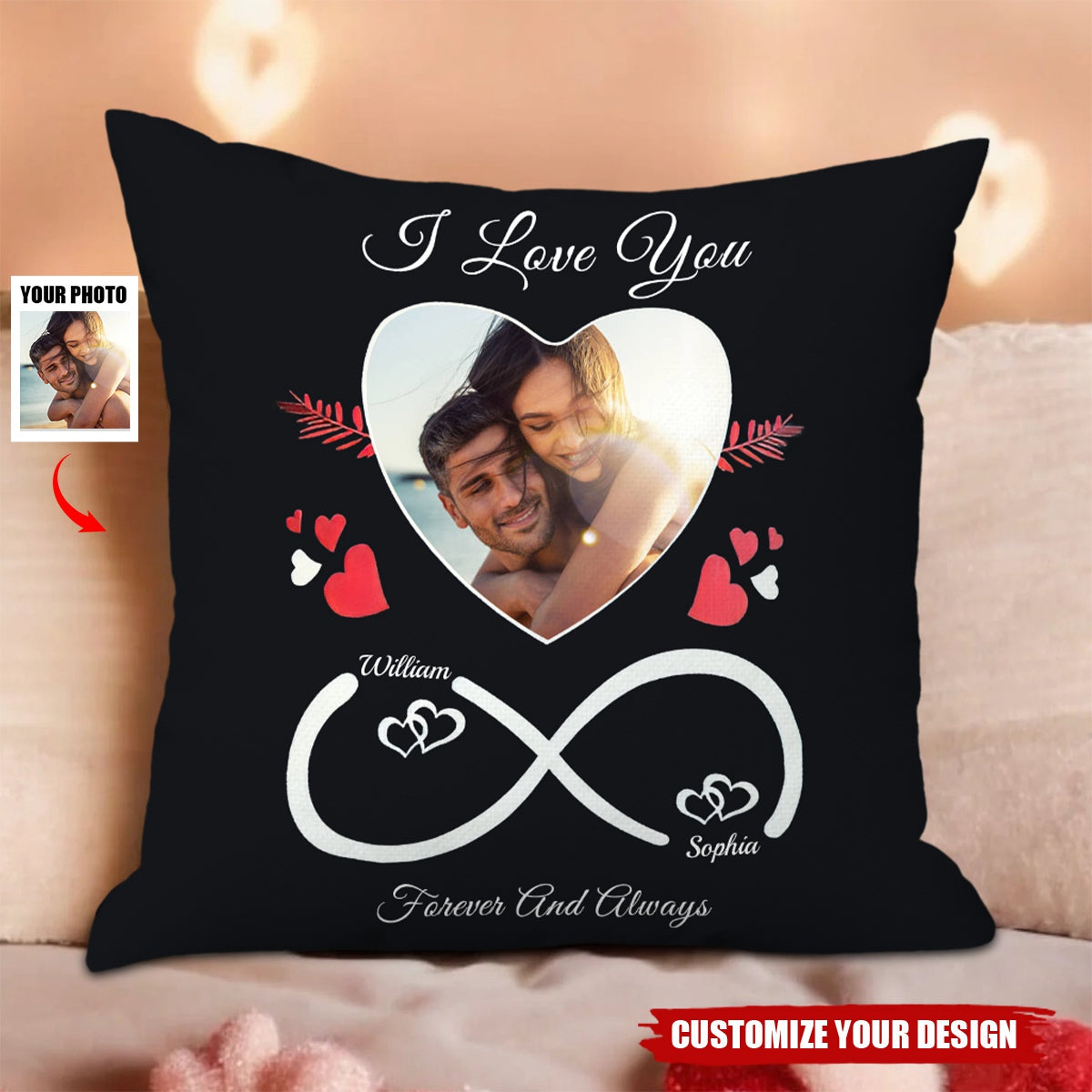 Personalized Couple Photo Infinity Symbol Pillow