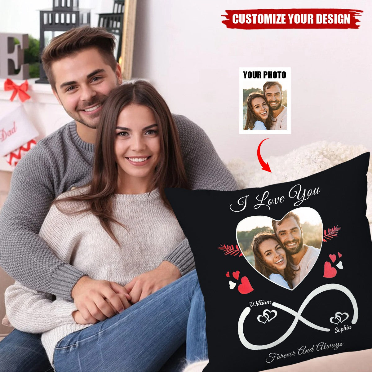 Personalized Couple Photo Infinity Symbol Pillow