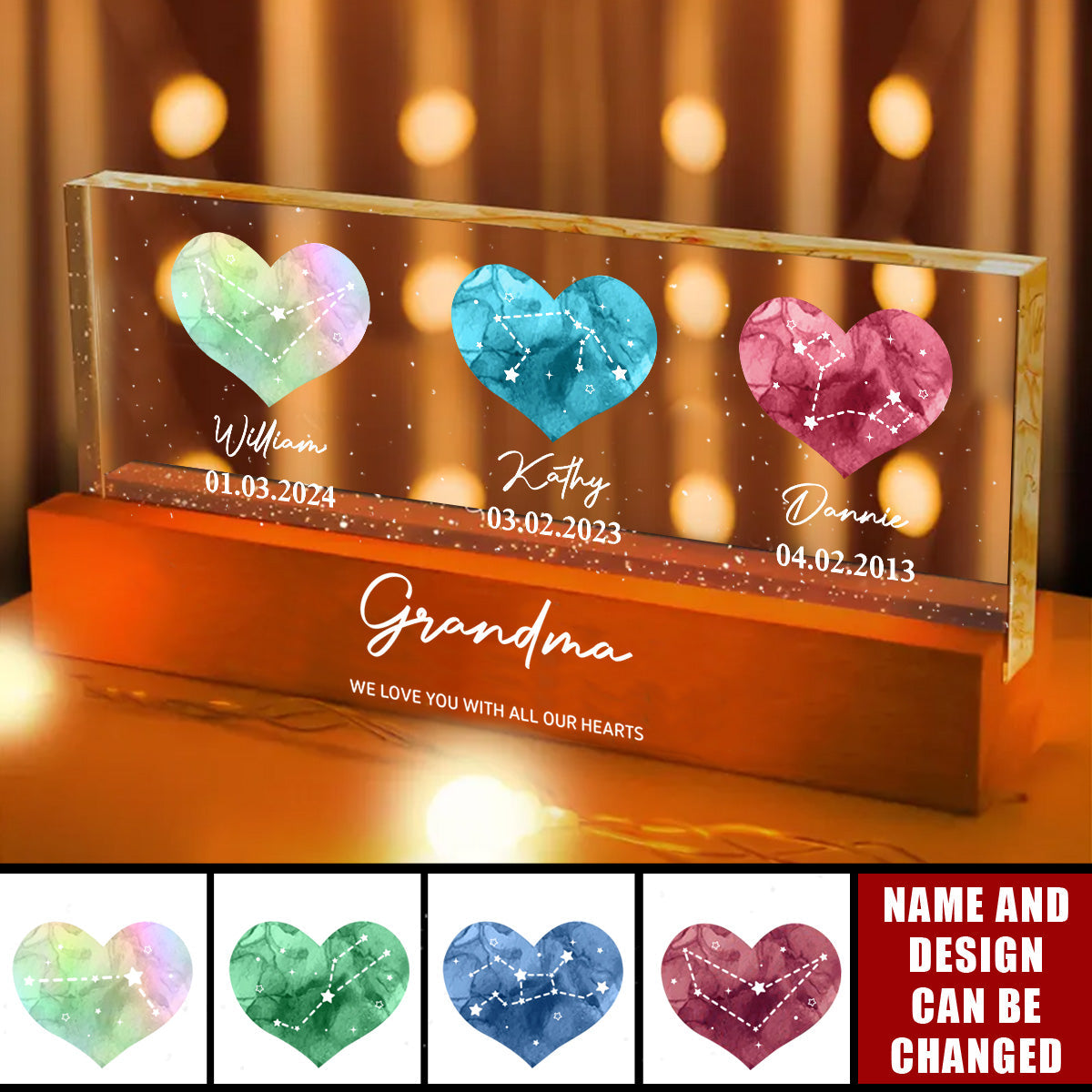 Birthstone Constellations Personalized Acrylic Block LED Night Light