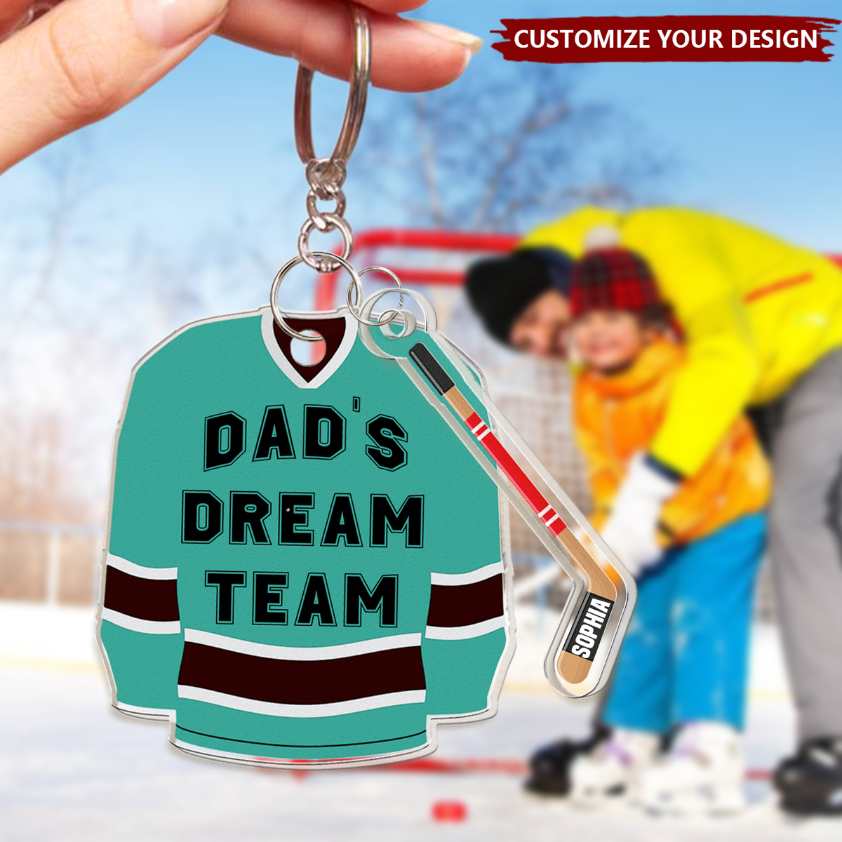 Hockey Dad's Dream Team - Personalized Acrylic Keychain