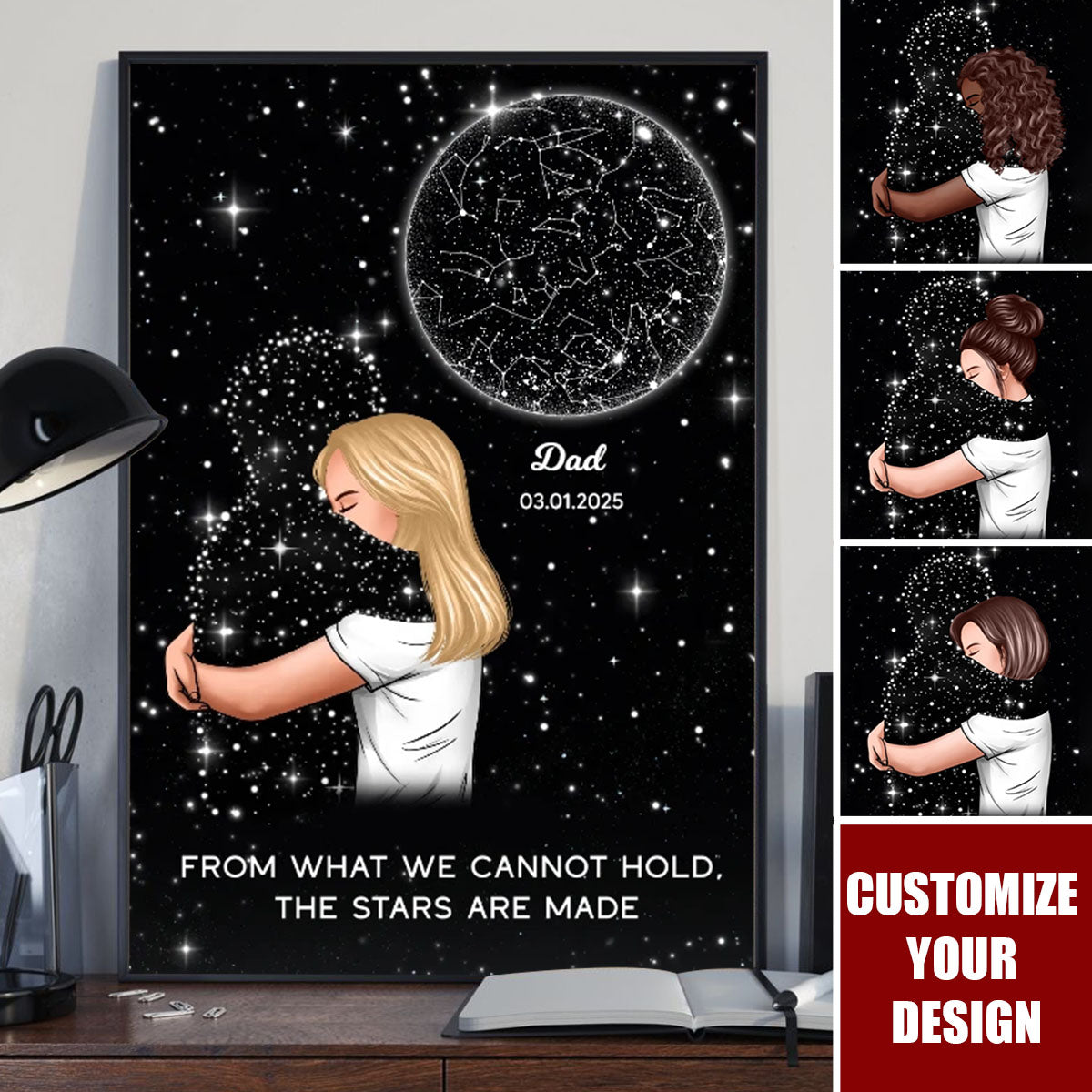 Lost Loved One Woman Hugging Star Map Galaxy Personalized Poster