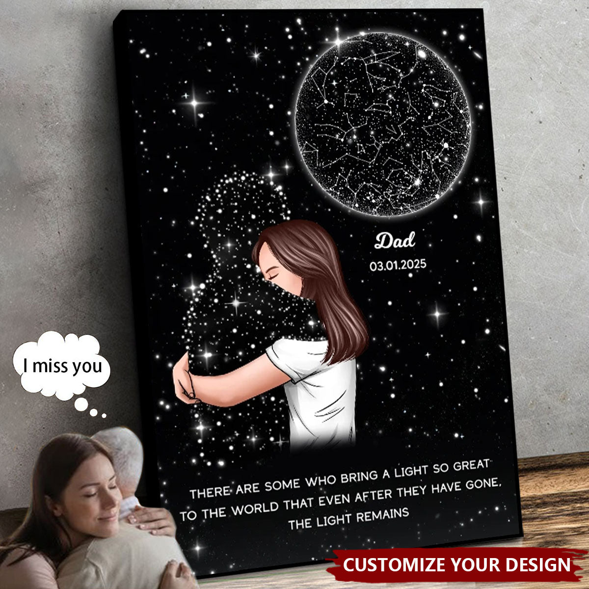 Lost Loved One Woman Hugging Star Map Galaxy Personalized Poster