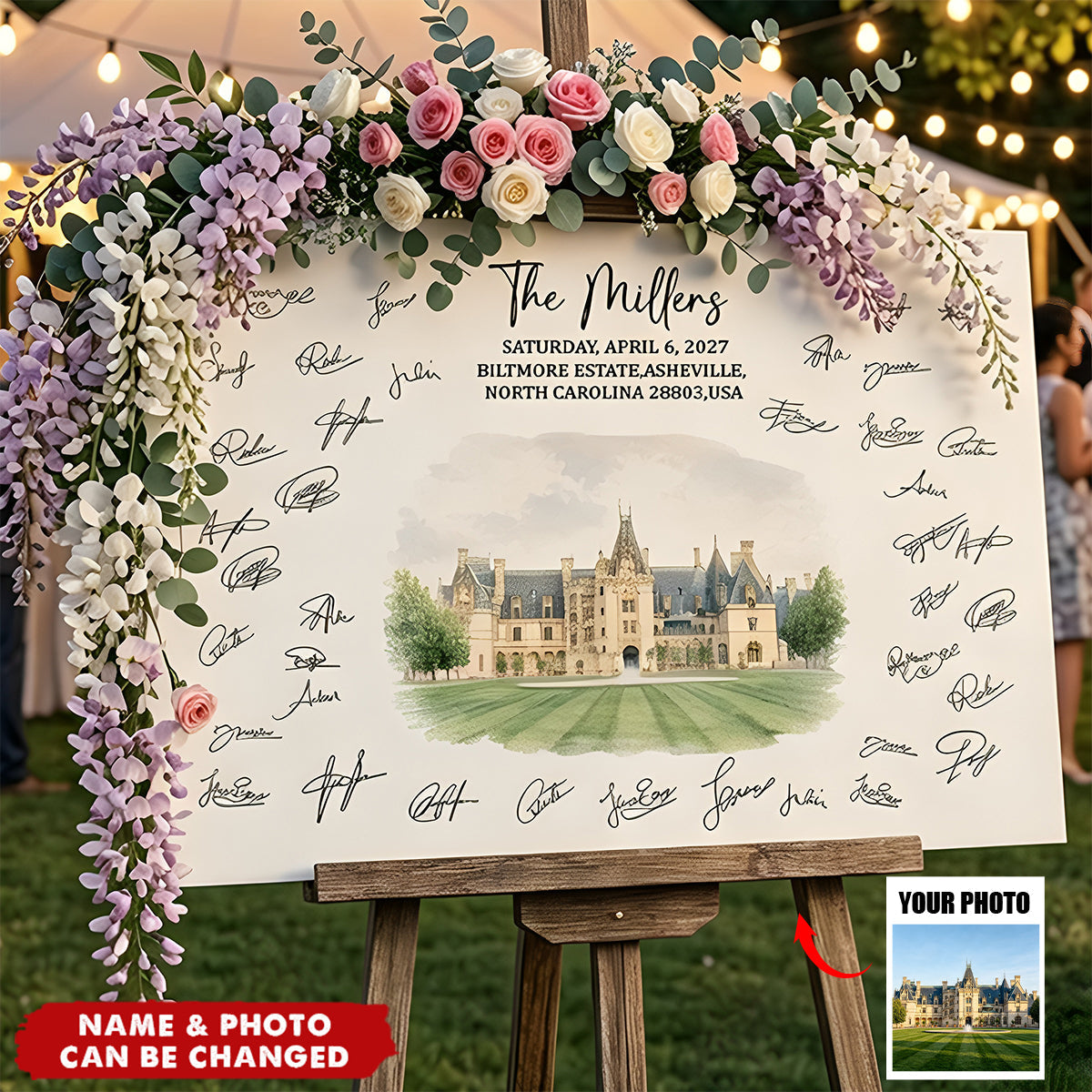 Custom Venue Watercolor Wedding Guest Book Sign Illustration - Personalized Poster