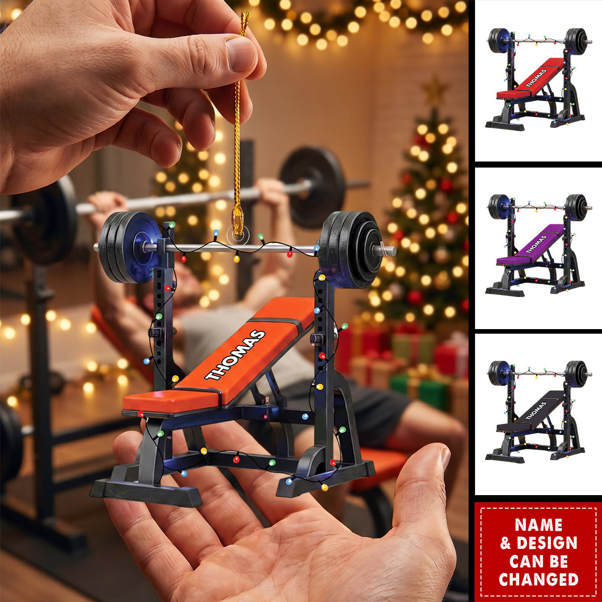 Personalized Weight Bench Christmas Gift,  Personalized Workout Ornament