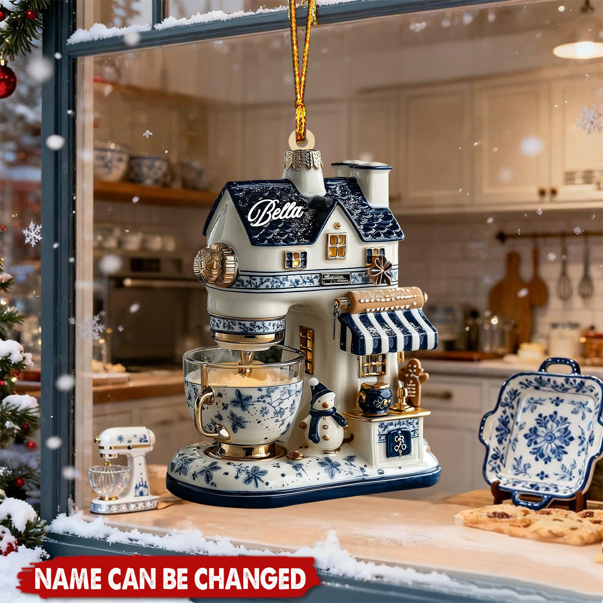 Blue And White Kitchen Mixer Acrylic Ornament, Whimsical Christmas Decor