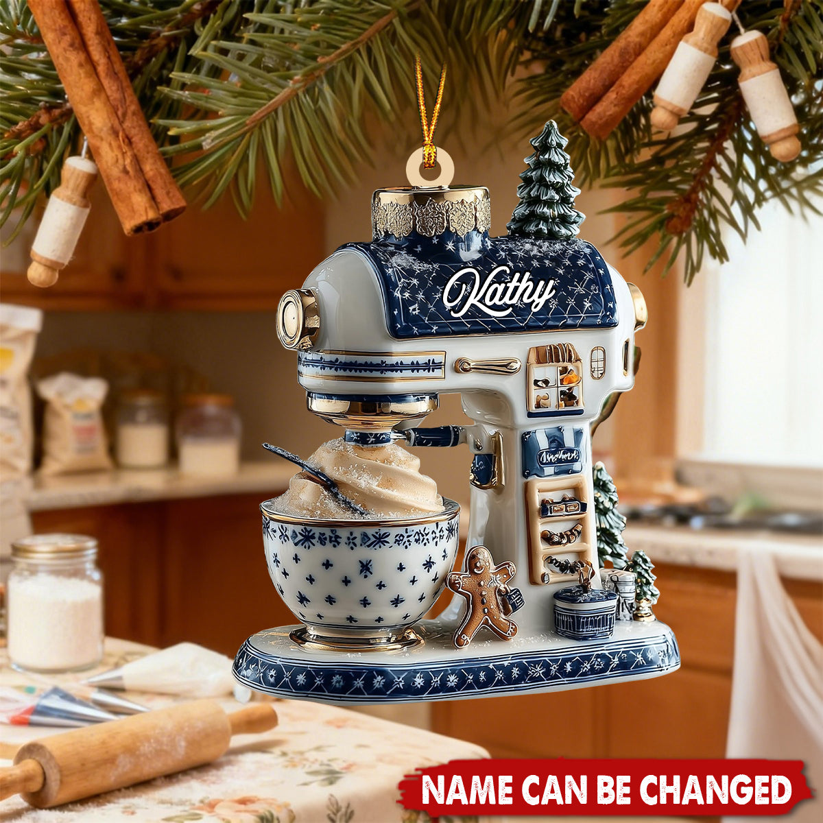 Blue And White Kitchen Mixer Acrylic Ornament, Whimsical Christmas Decor