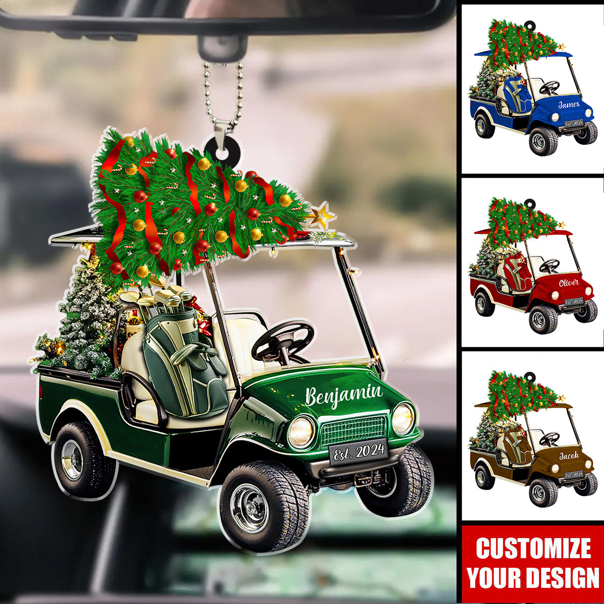 Golf Cart - Personalized Acrylic Car Ornament, Christmas Gift For Golfer