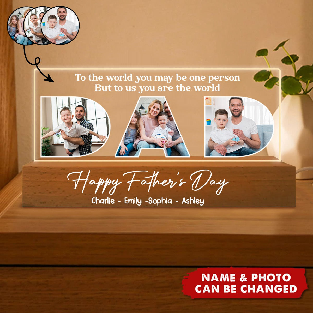 DAD Photo Insert Happy Father's Day Personalized Acrylic Block LED Night Light
