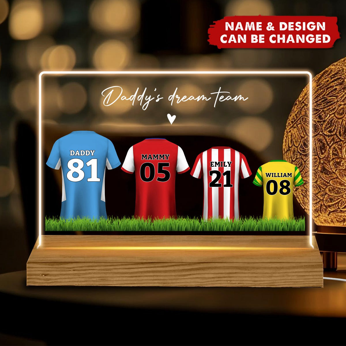 Daddy's Team Soccer Shirt Personalized Acrylic LED Night Light