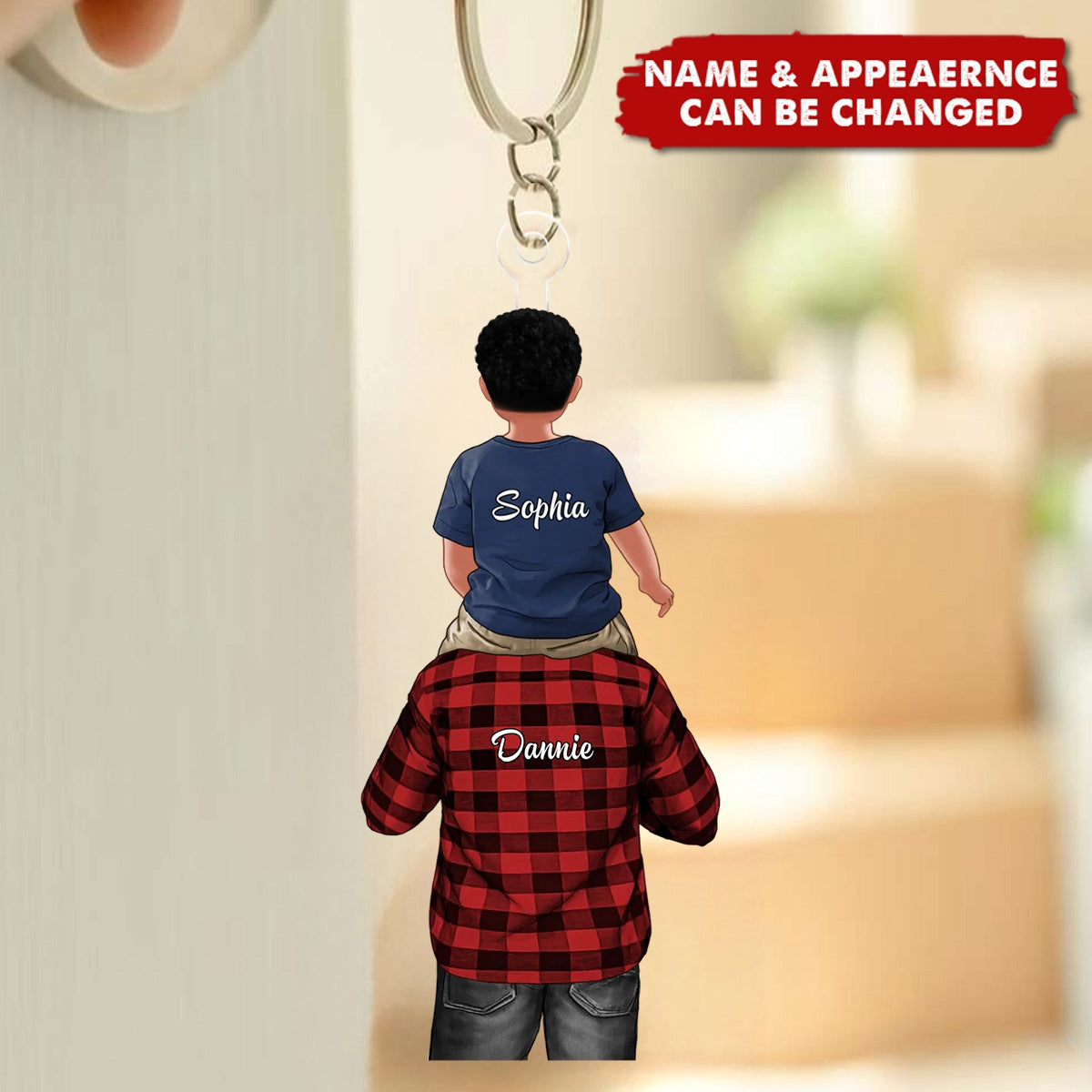 Dad And Daughter Son Piggy Back Personalized Keychain, Gift For Dad