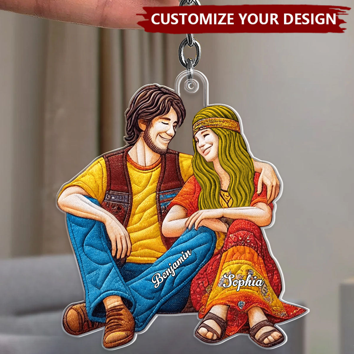 Hippie Couple - Personalized Acrylic Keychain, Gifts For Couple