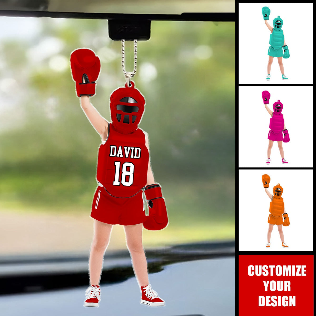 Personalized Boxing Kid Car Ornament, Acrylic Ornament For Boxing Lovers/Boxers