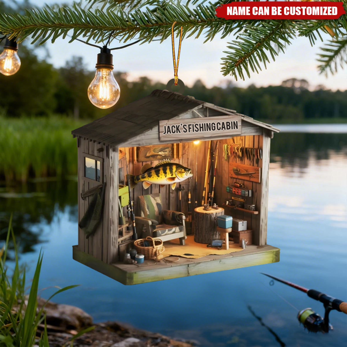 A Cabin Full Of Calm And Fish Tales - Personalized Acrylic Ornament, Christmas Gifts For Fisherman