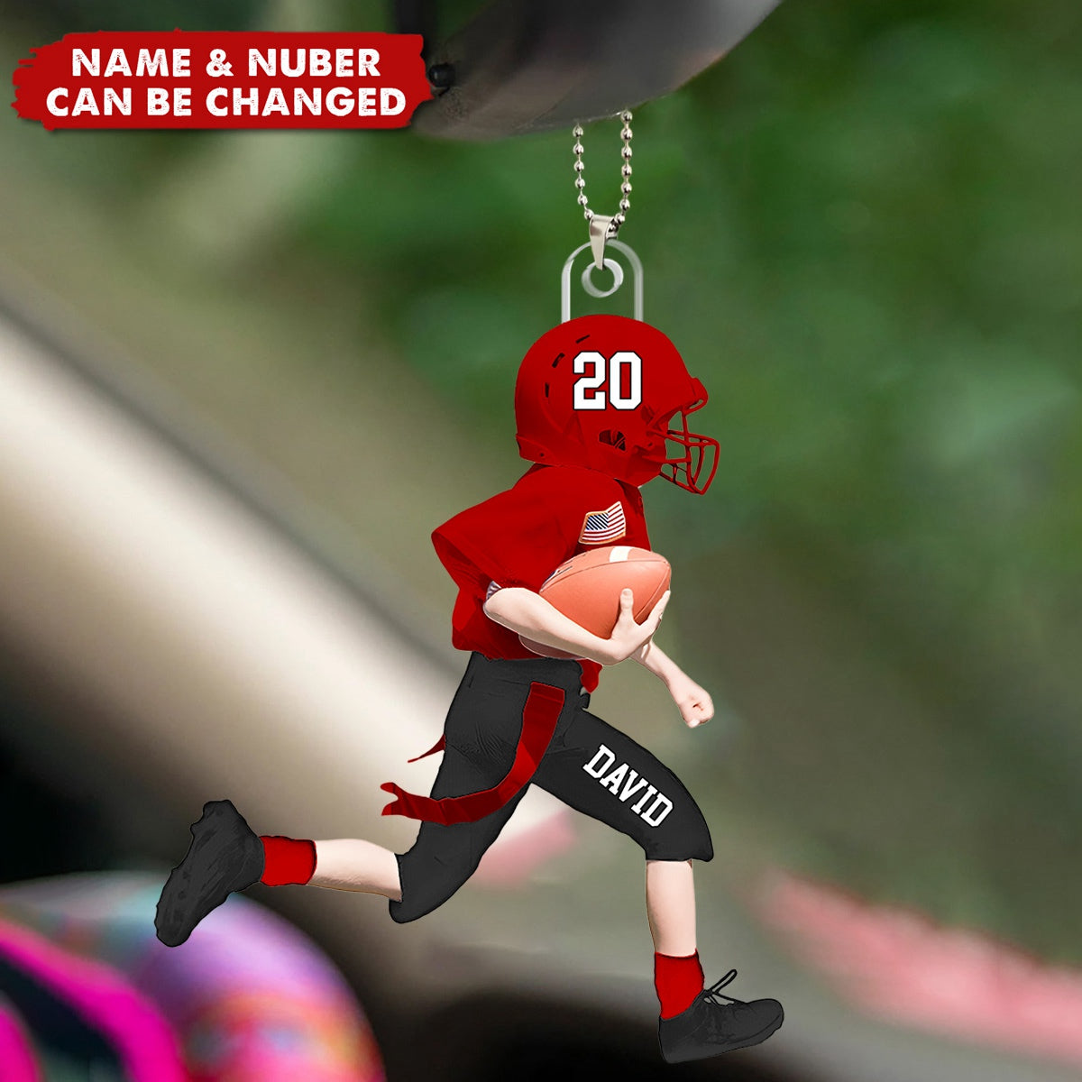 Personalized American Football Kid Car Ornament, Gift for Son