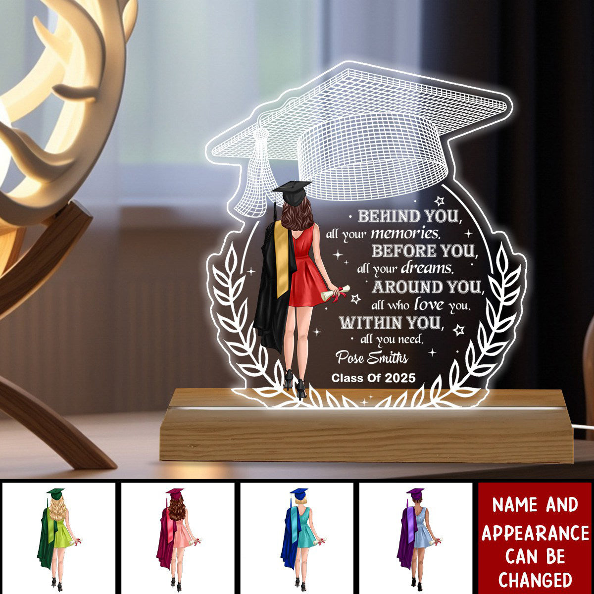 Behind You All Your Memories Graduation Gift Personalized Custom Shape Warm LED Night Light