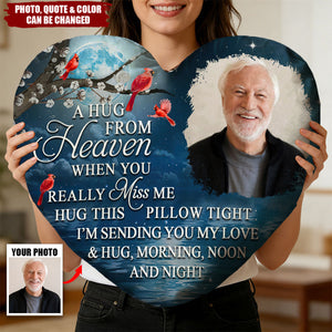 Custom Photo A Hug From Heaven When You Really Miss Me Memorial - Personalized Memorial Faux Fur Shaped Pillow