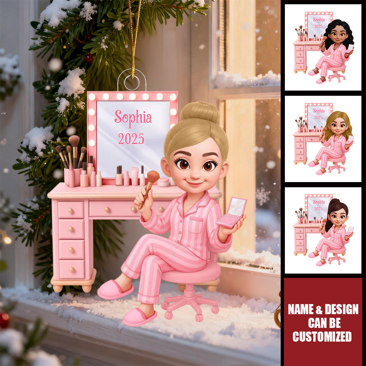 Pink Girl Makeup - Personalized Acrylic Ornament, Christmas Gift for Daughters, Granddaughters, Teen Girls