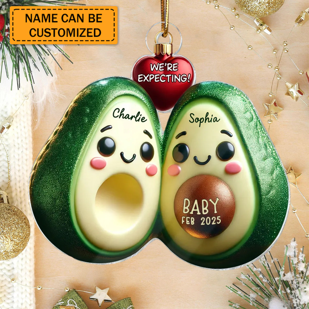 Avocado Couple Expecting Parents Pregnancy Personalized Acrylic Ornament