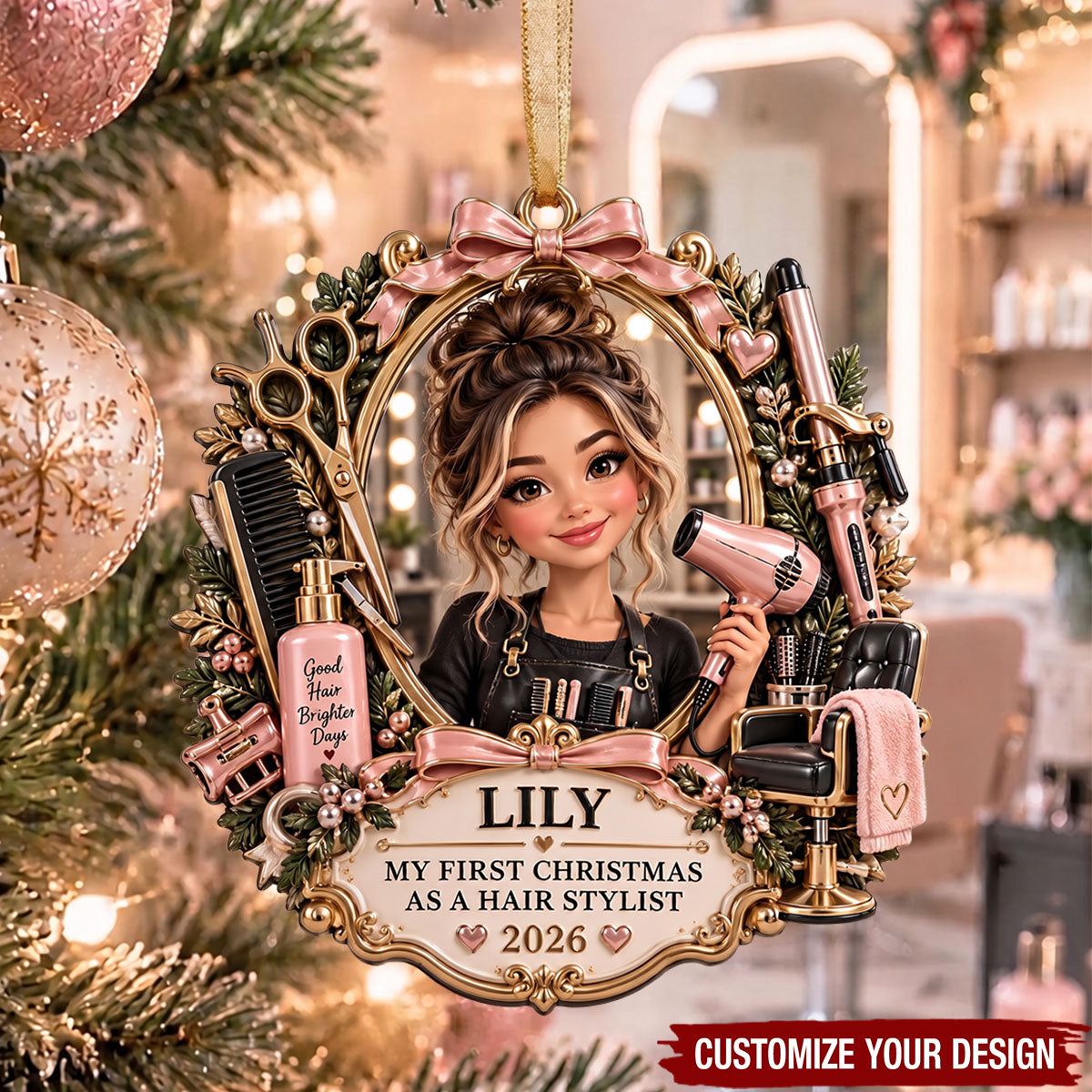 First Christmas As A Hair Stylist Ornament, Personalized Hairstylist Gift