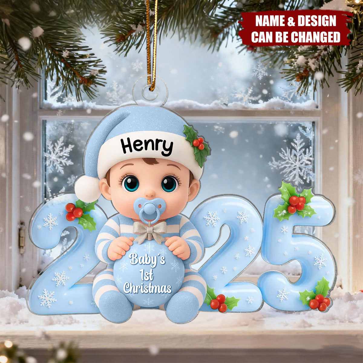 3D Effect Baby 1st Christmas 2025 - Personalized Acrylic Ornament
