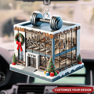 Gym With Dumbbell and Festive Decor - Personalized Acrylic Car Ornament, Gift For Fitness Center