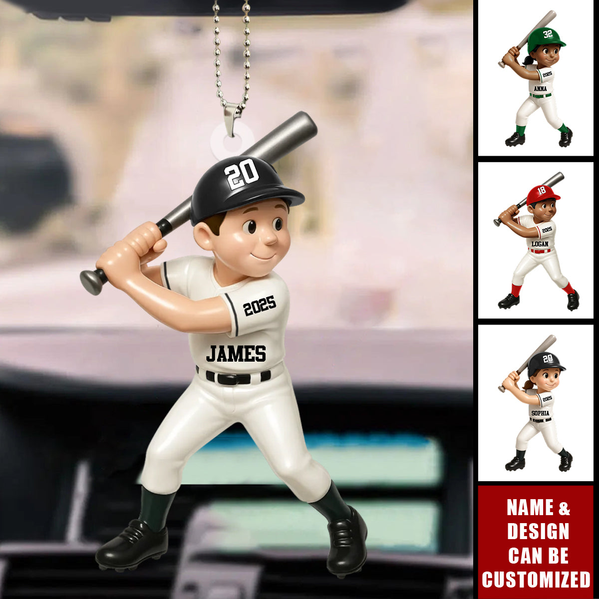 Cute Baseball Player - Personalized Acrylic Car Ornament