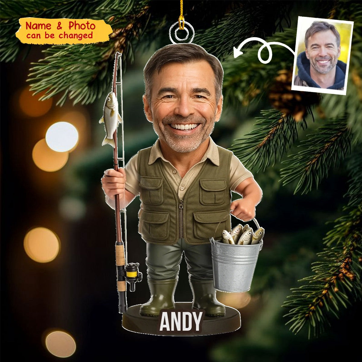 Custom Gifts For Fisherman - Personalized Photo Acrylic Ornament