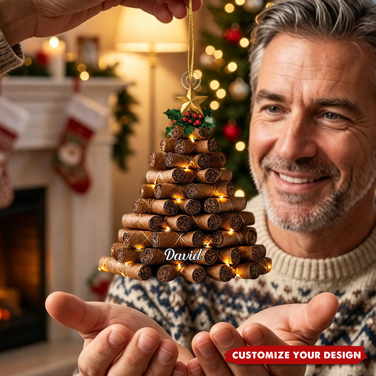 Personalized Cigar Christmas Tree Ornament, Gift for Dad