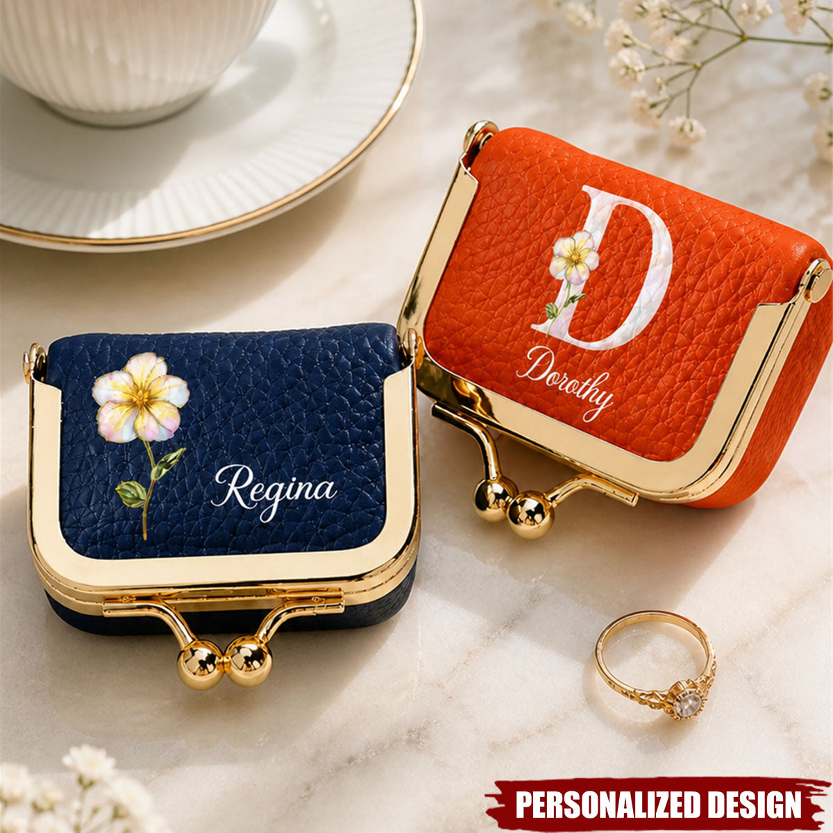 Personalized Floral Initial Mini Jewelry Box - Travel Jewelry Case