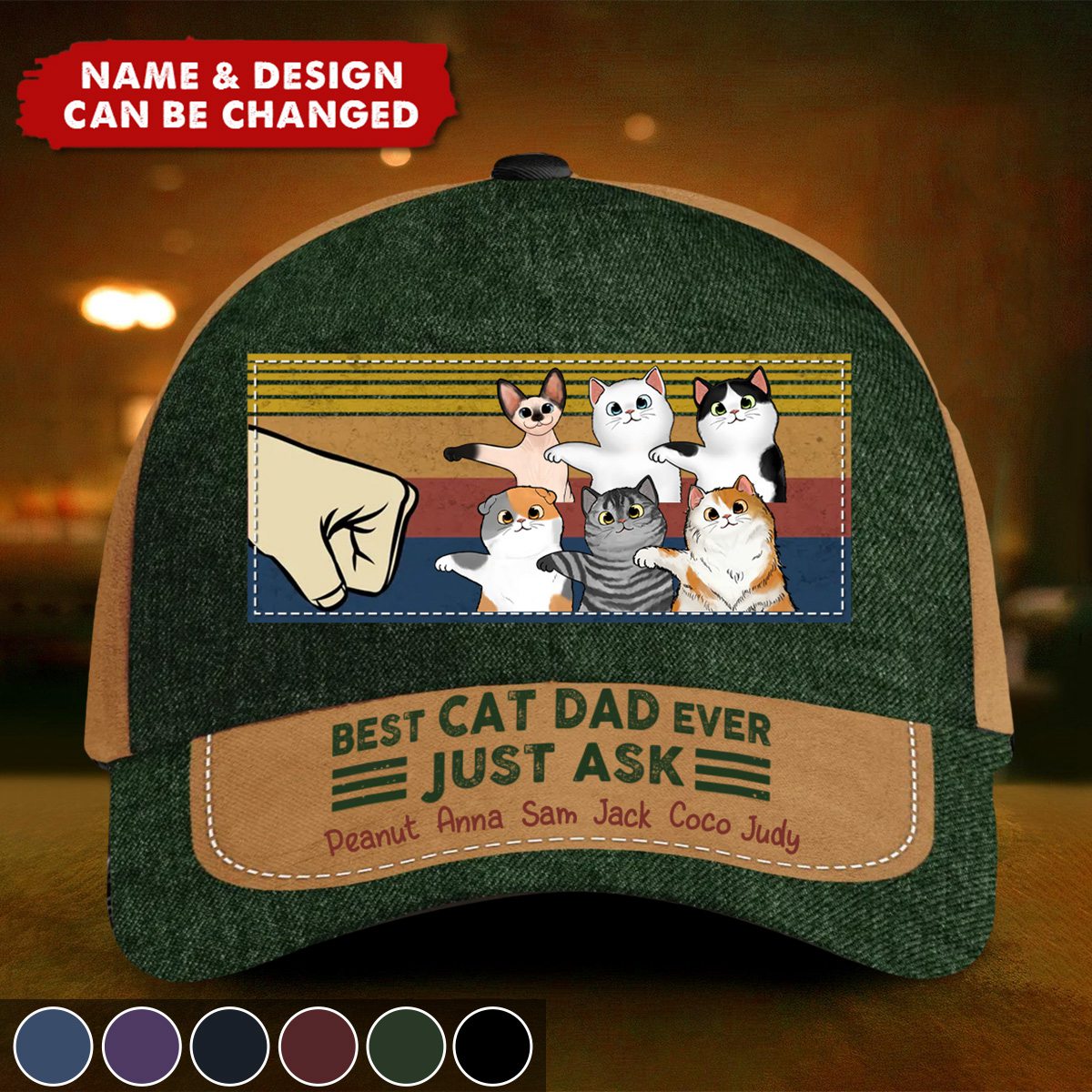 Best Cat Dad Ever Fluffy Cat Personalized Classic Cap, Gift For Cat Dad, Gift For Him