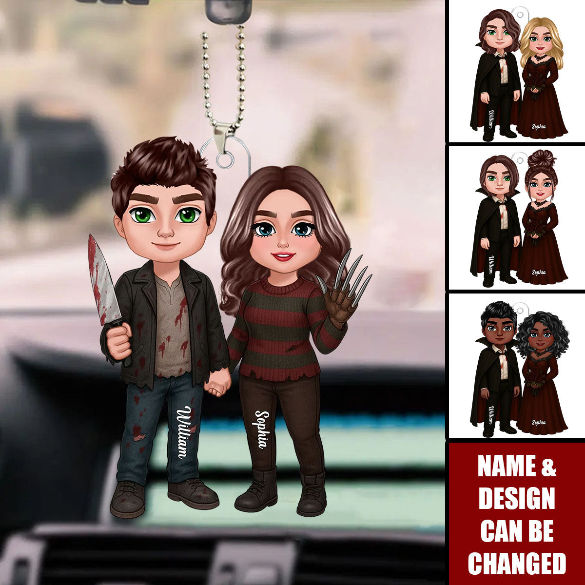 Halloween Horror Theme Couple Matching Personalized Acrylic Car Ornament