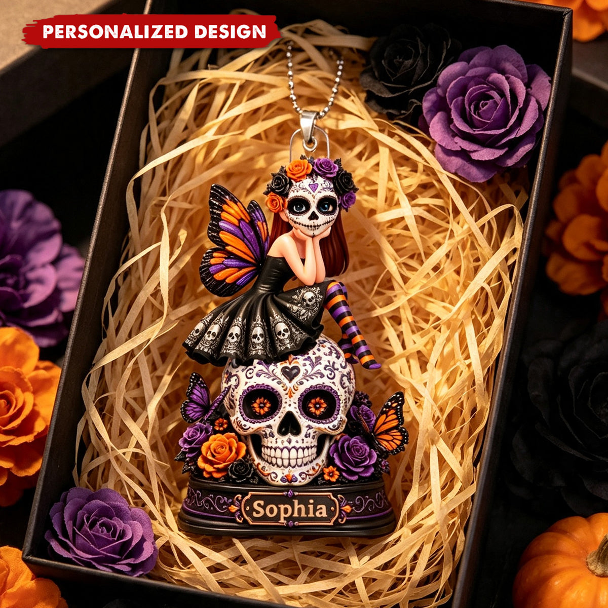 Sugar Skull Girl - Personalized Ornament - Halloween Decoration