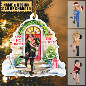 Kiss Me Under The Mistletoe - Gift For Couples - Personalized Wood Shaped Ornament