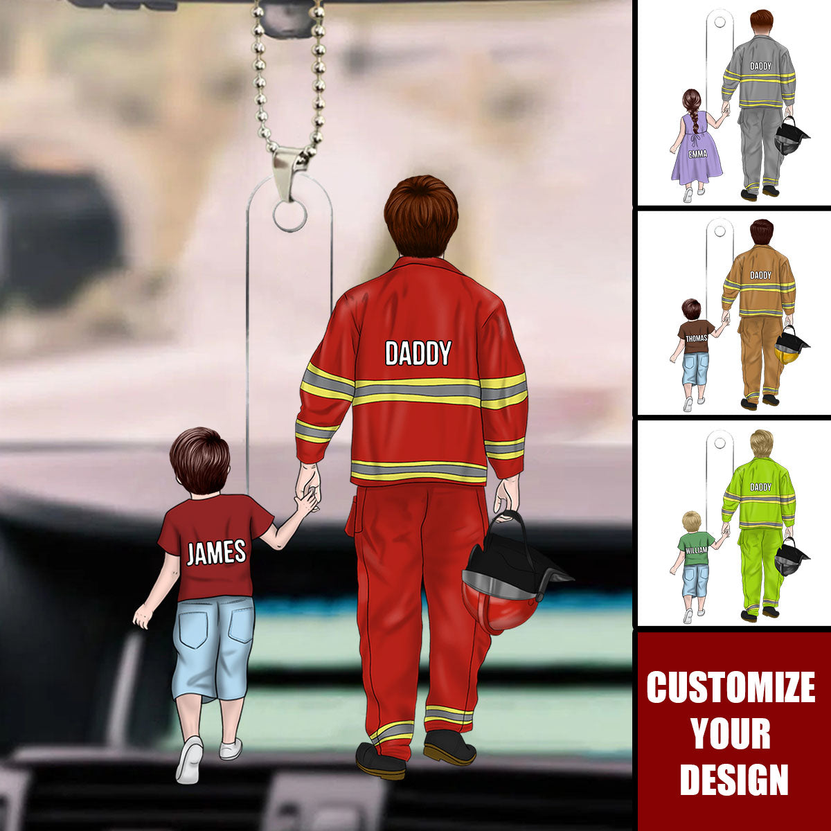 Firefighter Dad And Kid - Personalized Acrylic Ornament