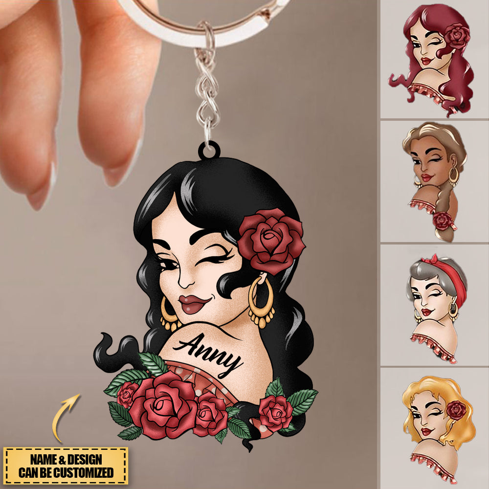 Personalized Vintage Girl Keychain - Hispanic Month Gift For Hispanic