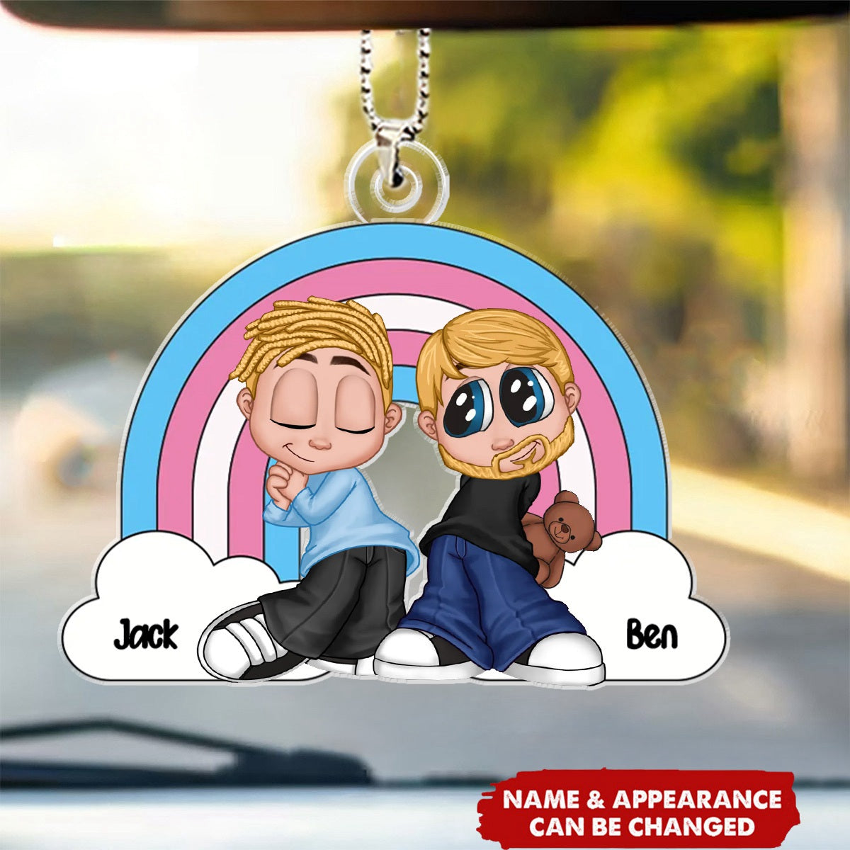 Y2K Couple LGBT Rainbow Personalized Acrylic Car Ornament