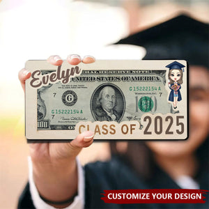 Cartoon Grad Cap Character - Personalized Wooden Money Holder, Gift For Graduates