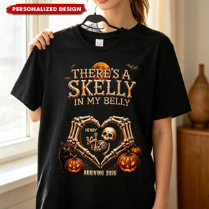 Personalized Halloween Skeleton Pregnancy Announcement T‑Shirt - Gift For Pregnant Women