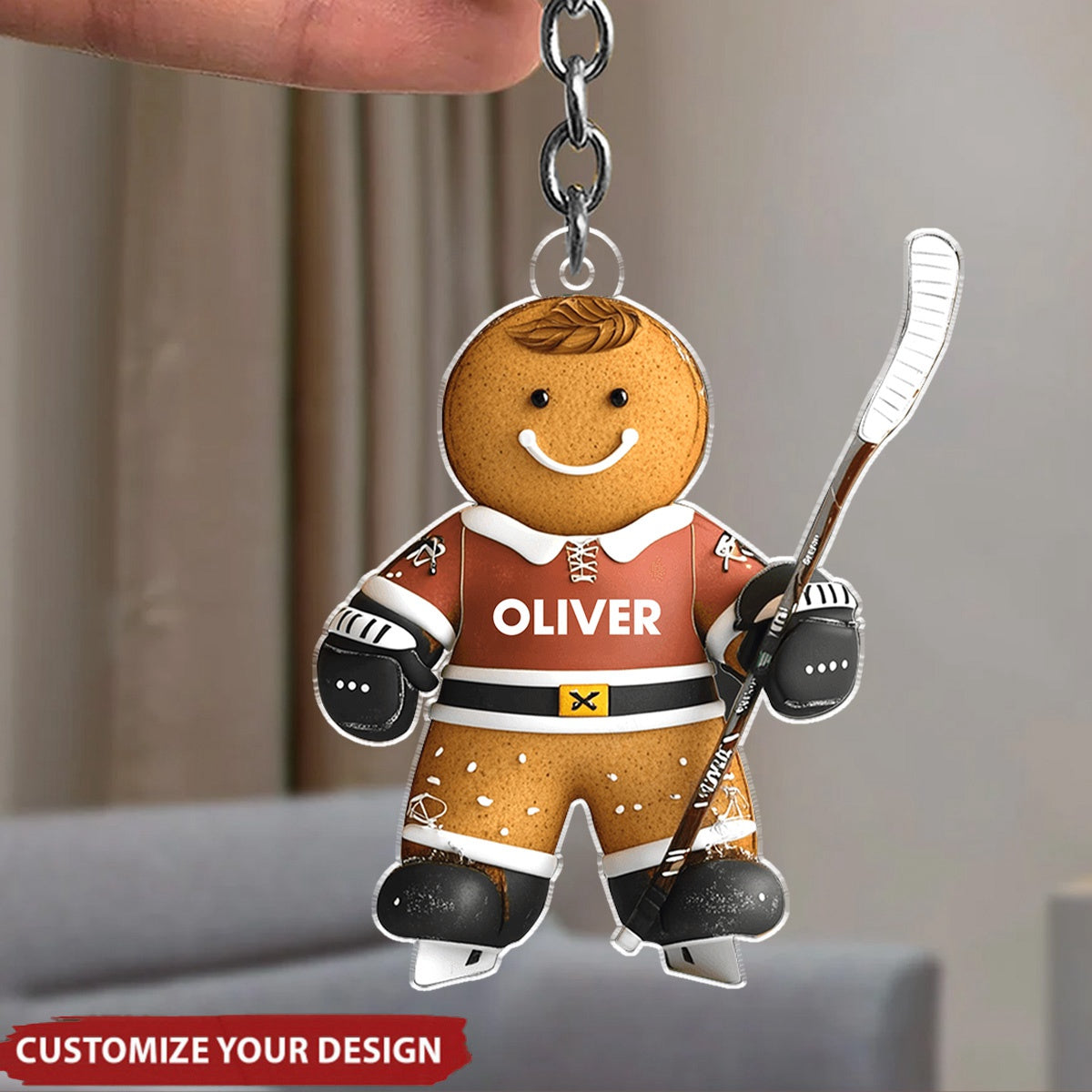Hockey Gingerbread - Personalized Acrylic Keychain, Gift For Hockey Lovers, Kids