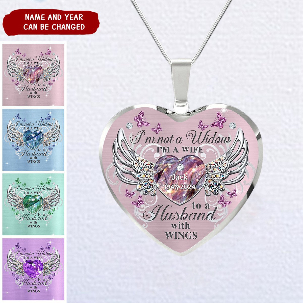 Memorial Butterfly My Husband Has Wings Personalized Heart Necklace
