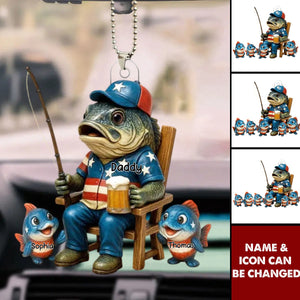 Fishing Dad And Kids Personalized Acrylic Car Ornament