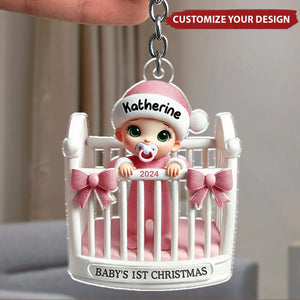Baby Inside Crib Baby's First Christmas - Personalized Acrylic Keychain
