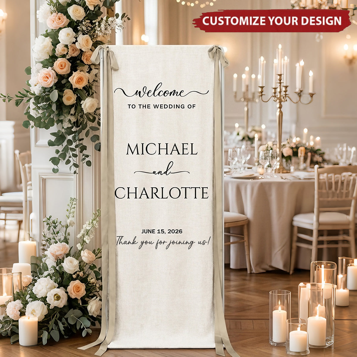 Minimalist Wedding Sign Linen Material Wedding Decorations & Favors - Personalized Welcome Sign