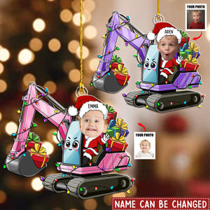Custom Kid Face Cartoon Excavator - Personalized Acrylic Photo Ornament