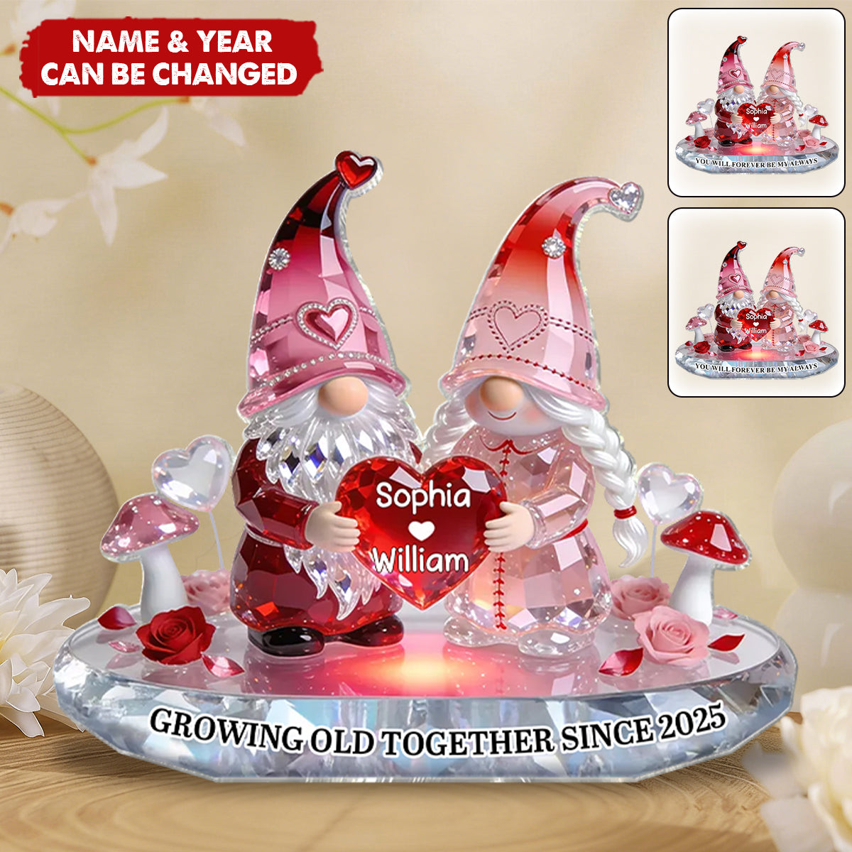 3D Effect Eternal Love Dwarf Couple Forever Together - Personalized Acrylic Block Plaque