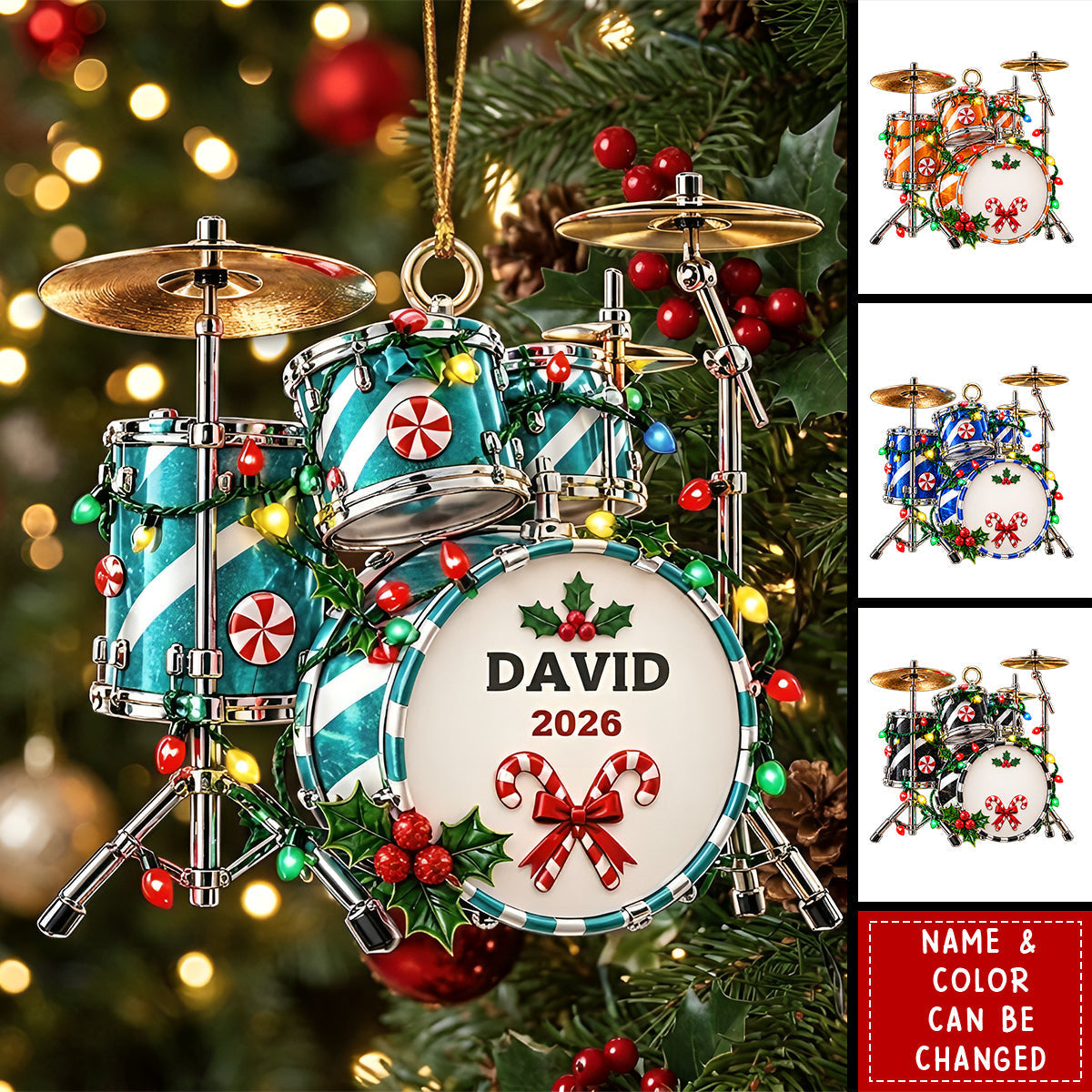 Personalized Drum Christmas Ornament - Gift For Drummers & Drum Lovers