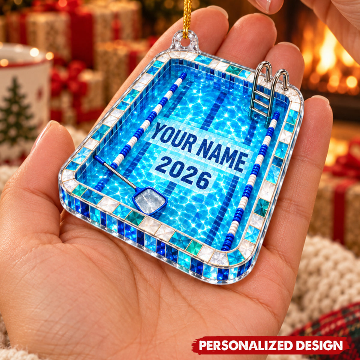 Personalized Pool Ladder Swim Lane Acrylic Ornament Christmas - Gift for Swimmer